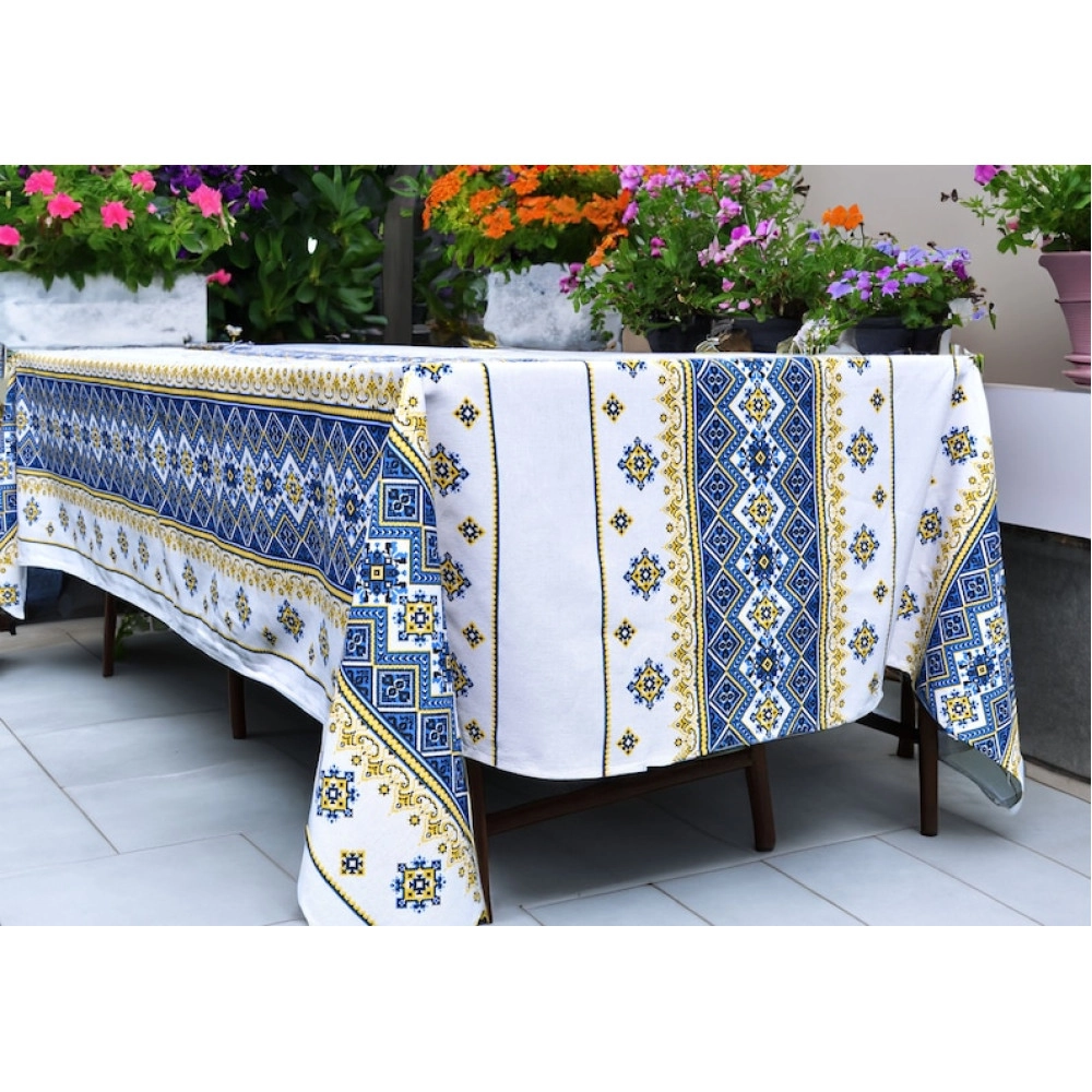 Льняна скатертина "КАРПАТСЬКИЙ СВІТАНОК", розмір 150x220 см